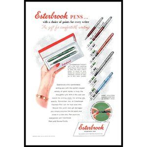 1953 Esterbrook Fountain Pen Vintage Print Ad Woman's Hand Red Nail Polish Art